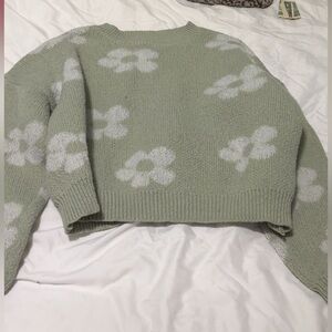Floral Patterned Green Sweater
